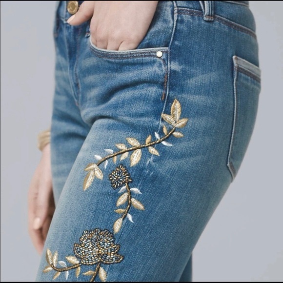White House Black Market The Girlfriend Beaded & Embroidered Jeans - Picture 1 of 4